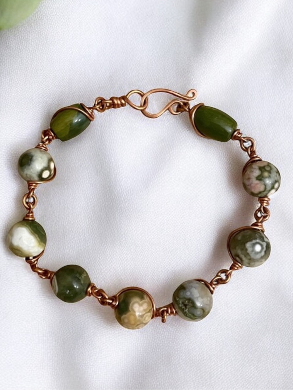 Artisan Green Ocean Jasper Copper Wire Wrapped Bracelet